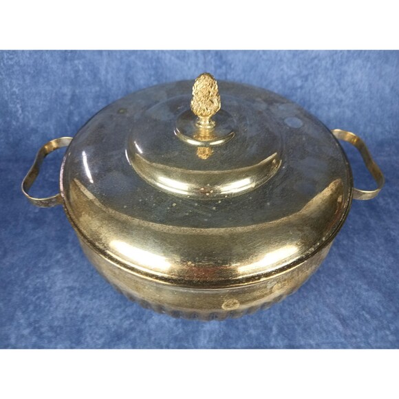 Silver Plated Serving Dish Vintage Pot With Lid And Handles Lidded Ornament Top - Picture 3 of 9